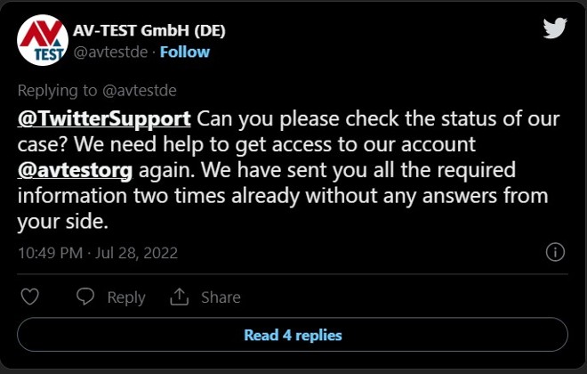 AV-TEST tiếp tục cầu cứu Twitter