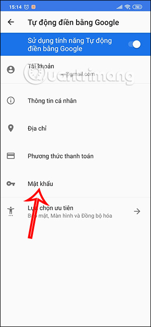 Mật khẩu đã lưu trên Android