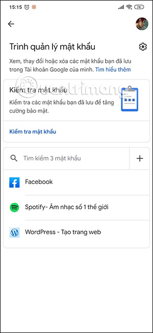 Danh sách tài khoản đã lưu