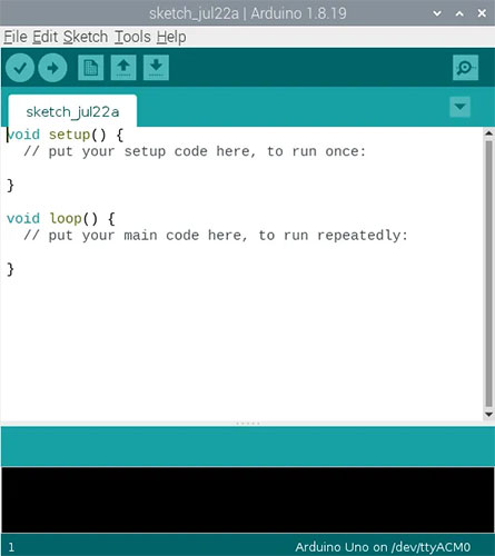 Arduino IDE trông giống như trên Raspberry Pi cũng như trên PC chạy Windows thông thường