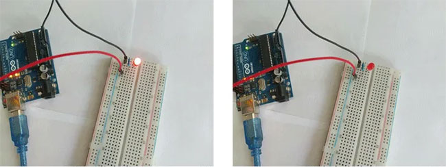 Sau 0,5 giây, đèn LED chuyển từ sáng sang mờ