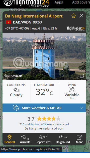 Thông tin sân bay trên Flightradar24