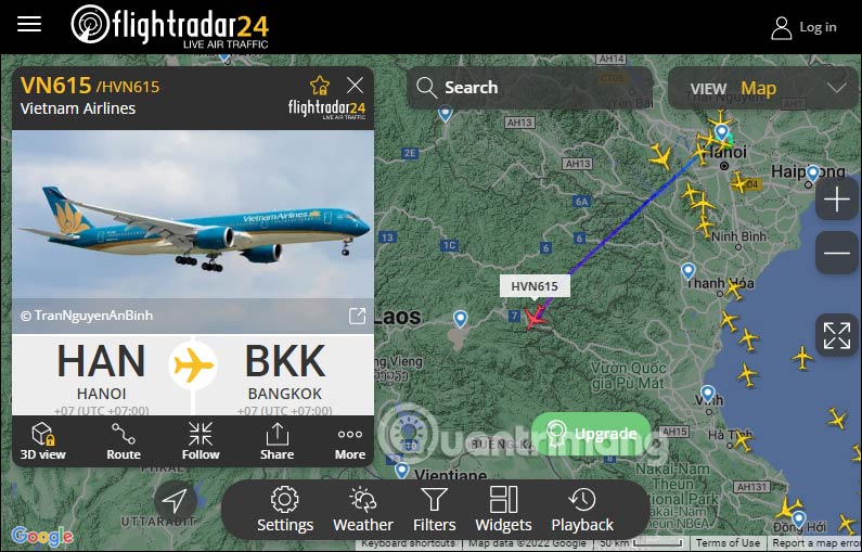 Thông tin chuyến bay trên Flightradar24