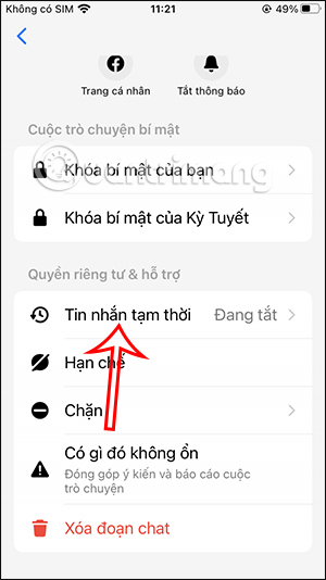 Tin nhắn Messenger tự động xóa