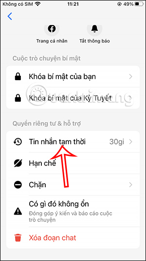 Thời gian tự xóa đã cài đặt