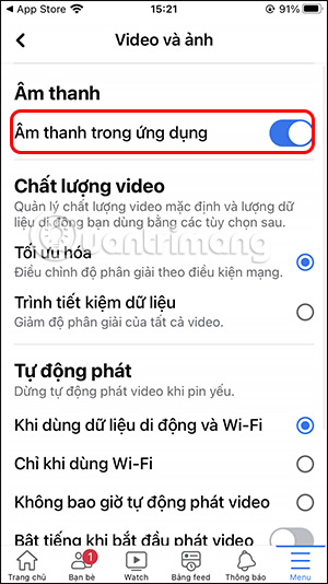  m thanh trong ứng dụng Facebook 