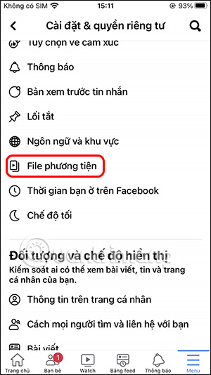 File đa phương tiện trên Facebook iPhone