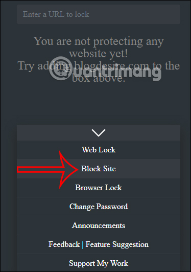 Nhấn chọn Block site trên Web Lock