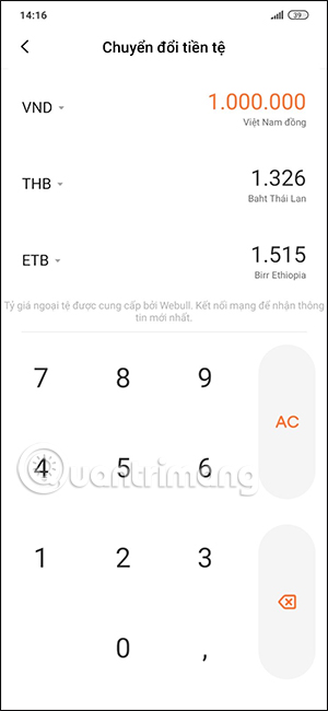 Đổi đơn vị tiền tệ