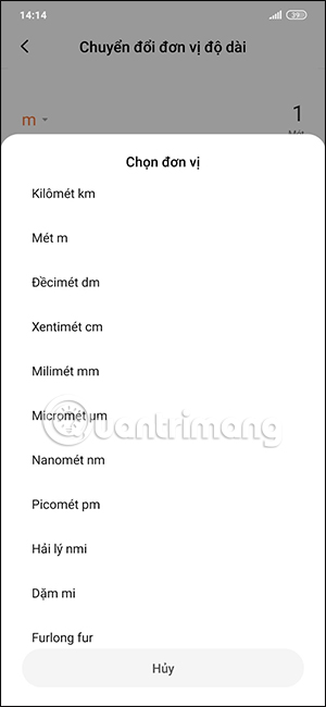 Chọn đơn vị đo trên Xiaomi