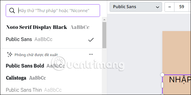 Chỉnh font chữ trên Canva