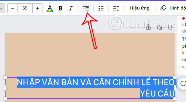 Vị trí căn lề chữ trên Canva