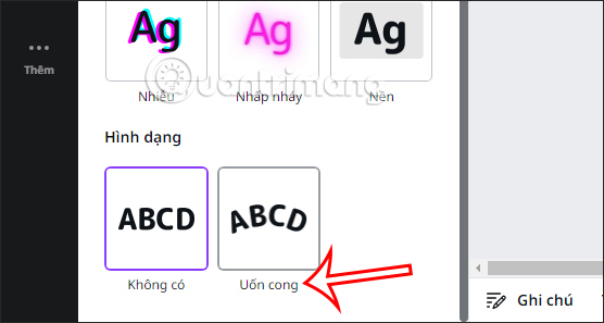 Chọn Hiệu ứng uốn cong chữ Canva