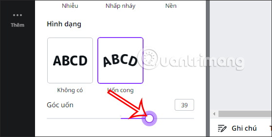 Chỉnh độ uốn cong chữ Canva