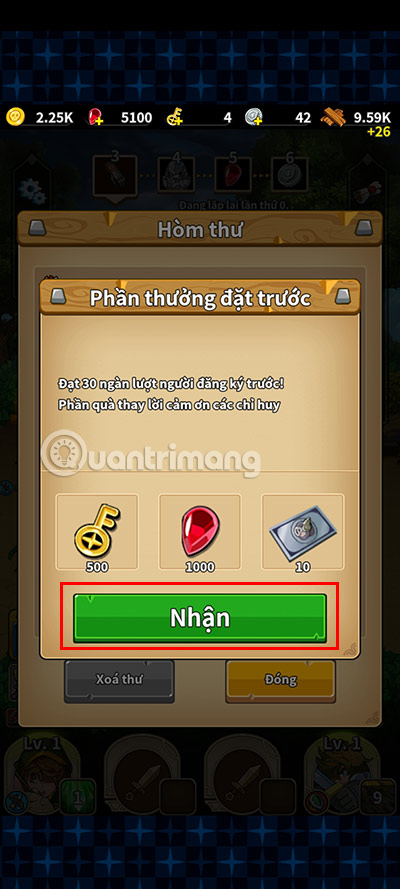 Nhấn Nhận để thu thập vật phẩm.