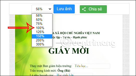 Chỉnh mức % ảnh thiệp