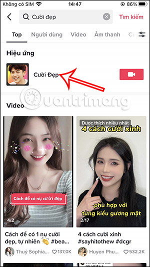 Sử dụng hiệu ứng cười đẹp TikTok