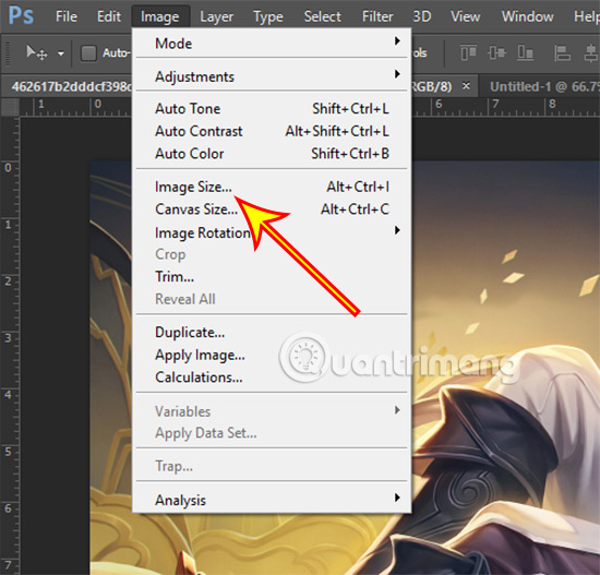Nhấn vào mục Image và chọn Image Size.