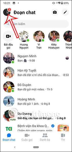 Nhấn chọn tài khoản Messenger