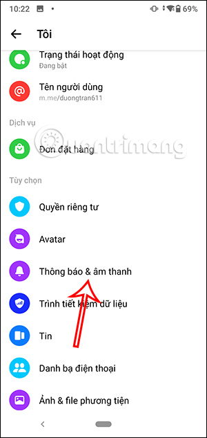 Chọn Thông báo & âm thanh Messenger