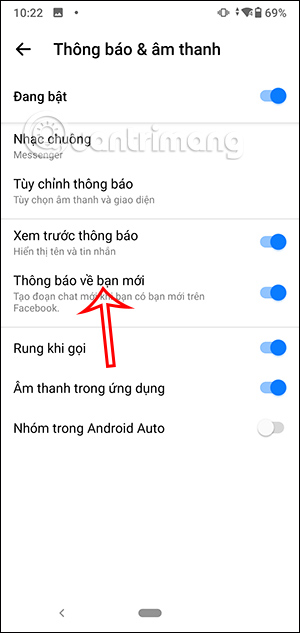 Thông báo về bạn mới Messenger