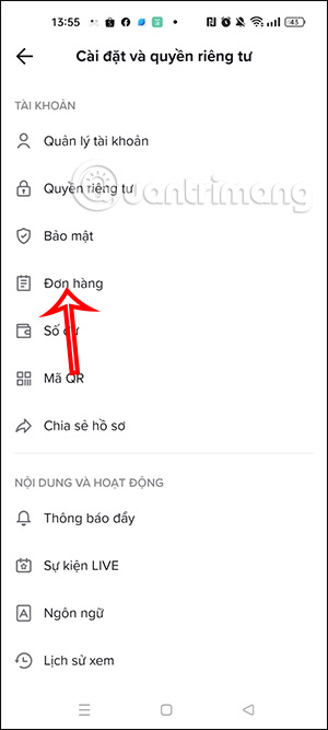 Đơn hàng trên TikTok Shop