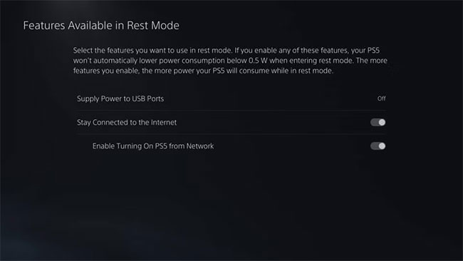 Các tính năng khả dụng ở Rest Mode trong PS5