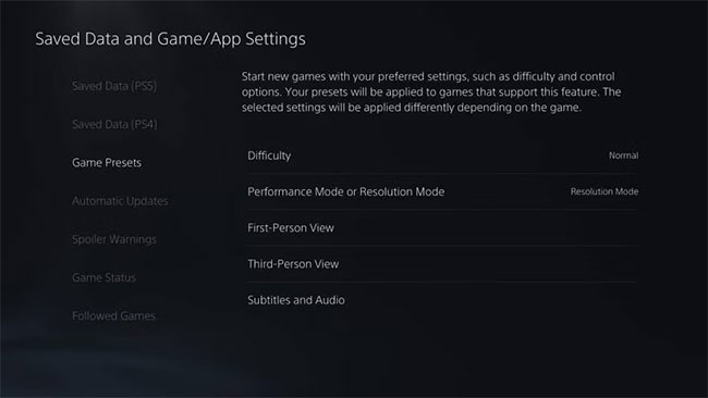 Tùy chỉnh cài đặt preset game