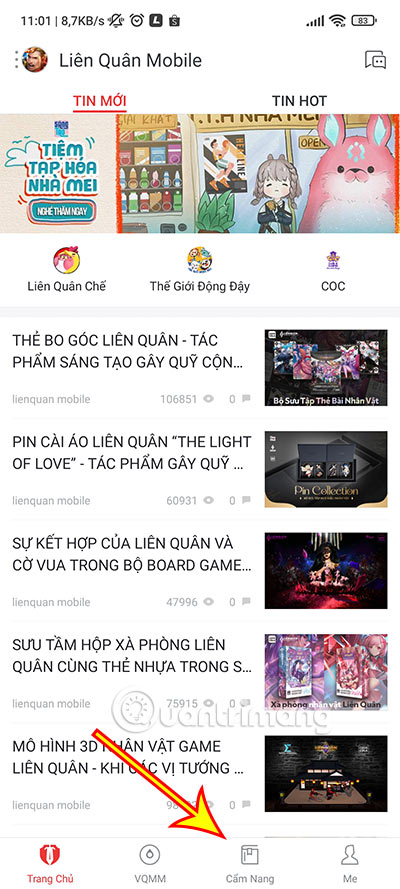 Truy cập vào ứng dụng và chọn mục Cẩm nang.