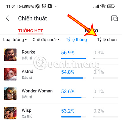 Nhấn vào mục Tỷ lệ chọn.