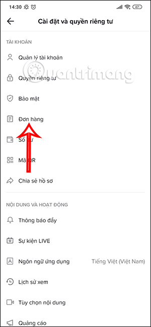 Đơn hàng trên TikTok Shop