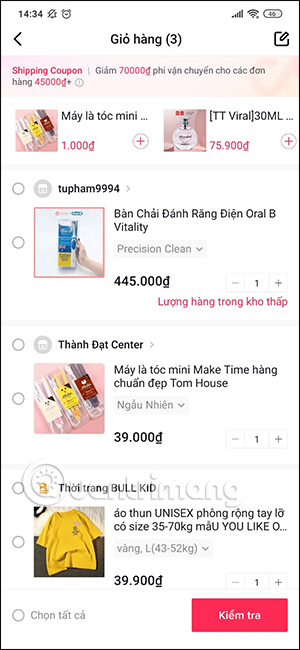 Danh sách mặt hàng trên TikTok Shop