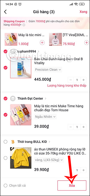 Xóa mặt hàng trên TikTok Shop