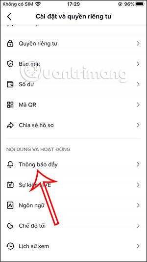 Thông báo đẩy trên TikTok