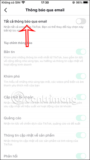 Tắt thông báo TikTok qua email