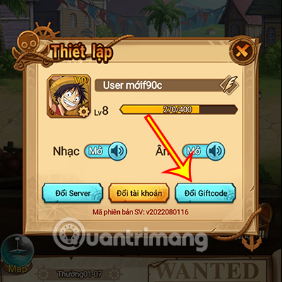 Nhấn chọn mục Đổi Giftcode.