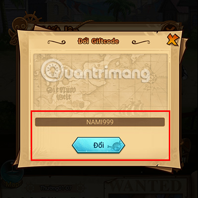 Tiến hành điền code game vào ô rồi bấm Đổi.