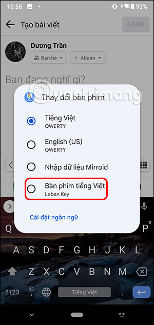 Chọn kiểu gõ bàn phím Laban Key