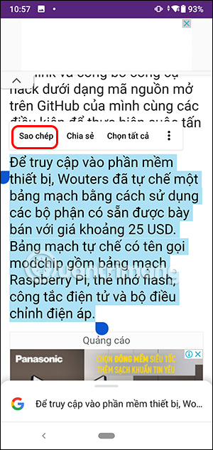 Copy đoạn văn vào bộ nhớ tạm