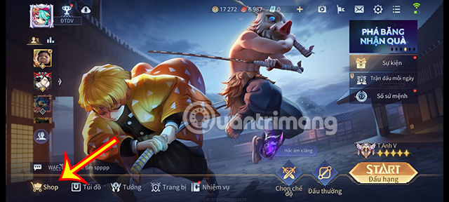 Tại giao diện chính của game, chọn mục Shop.