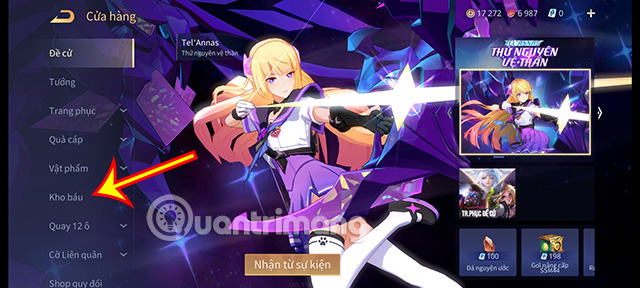 Trong phần Shop, chọn Kho báu.