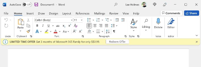 Microsoft hiển thị quảng cáo cho Microsoft 365 trong Office 2021