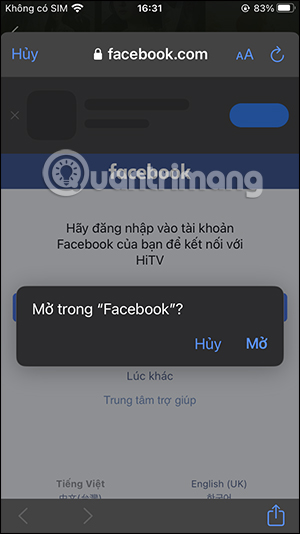 Truy cập HiTV bằng Facebook