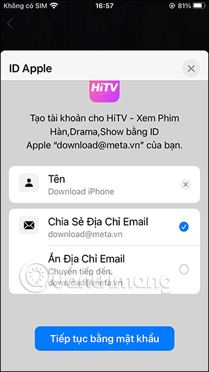 Đăng ký HiTV bằng Apple ID