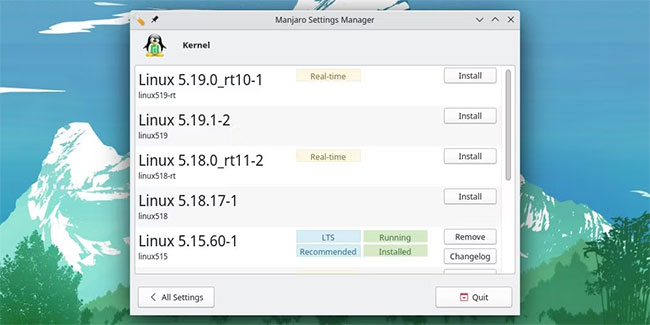 Phần kernel của Manjaro Settings Manager trong KDE