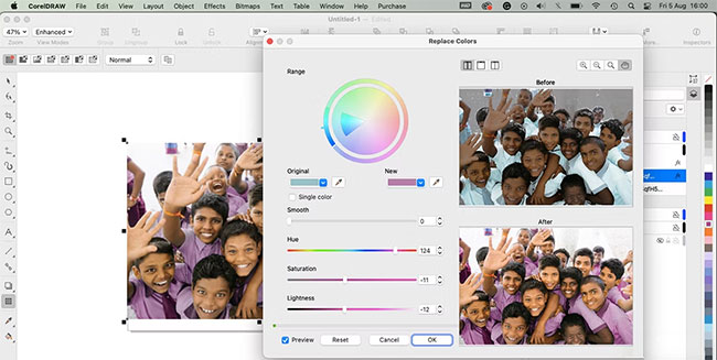 Tùy chọn Replace Colors trong CorelDRAW