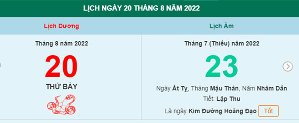 Xem lịch ngày 20/8