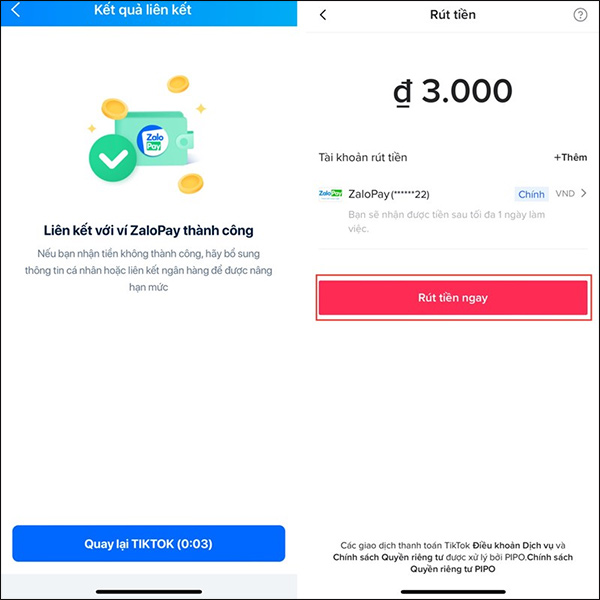 Rút tiền ngay TikTok