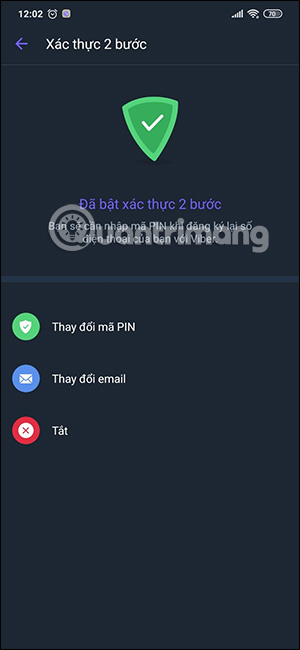 Tùy chỉnh xác thực 2 bước Viber 