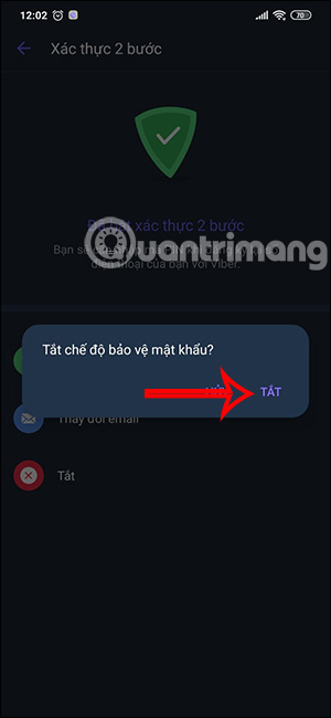 Tắt xác thực 2 bước Viber 